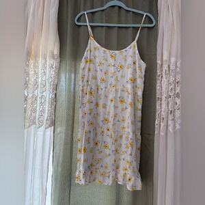 Floral Print Cami Sun Dress Tiered Ruffle Hem Size L Yellow Fairy Flowers Girly